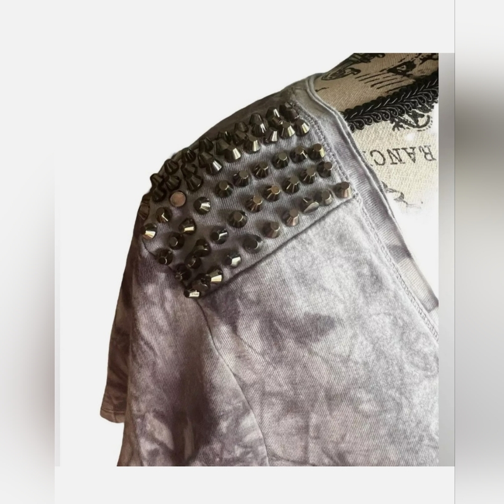 Studded Gray Tie-Dye Top